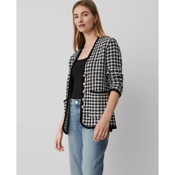 Ann Taylor Tweed Stitch V- Neck Blazer NEW - Picture 1 of 10